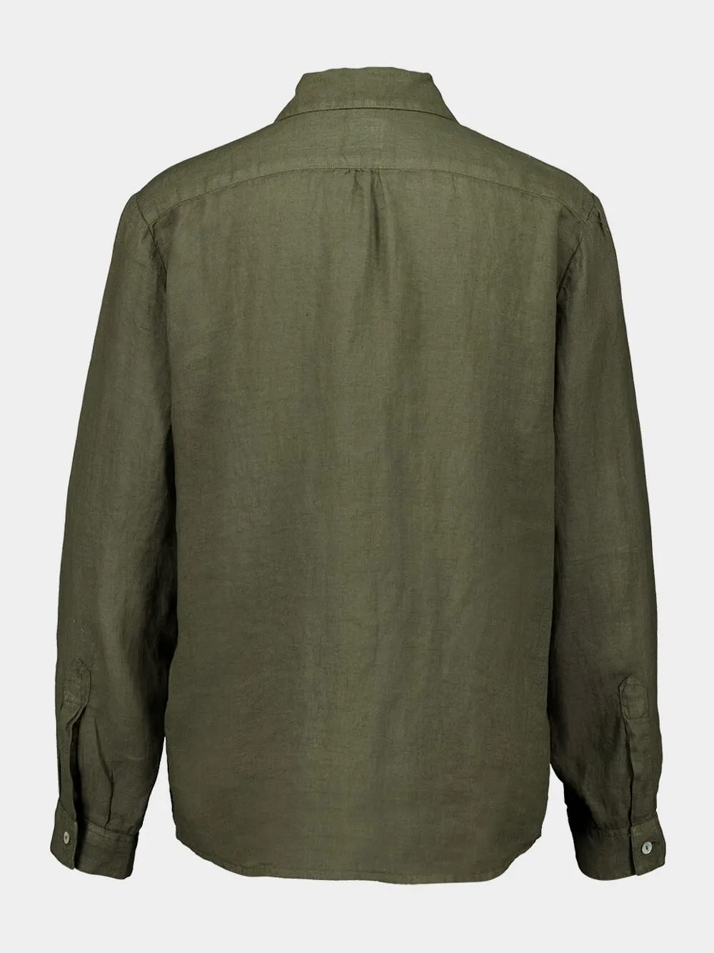 Military Green Linen Button-Up Shirt