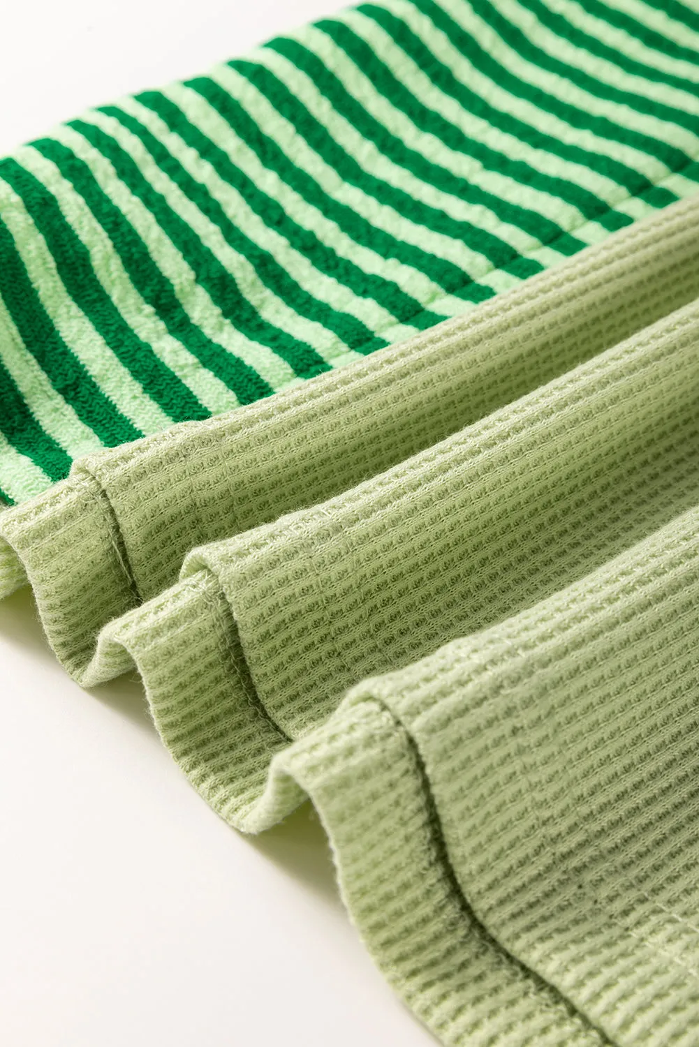 Mint Green Striped Patchwork Textured Colorblock Knit Top
