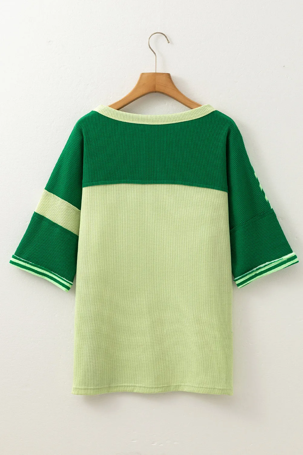 Mint Green Striped Patchwork Textured Colorblock Knit Top