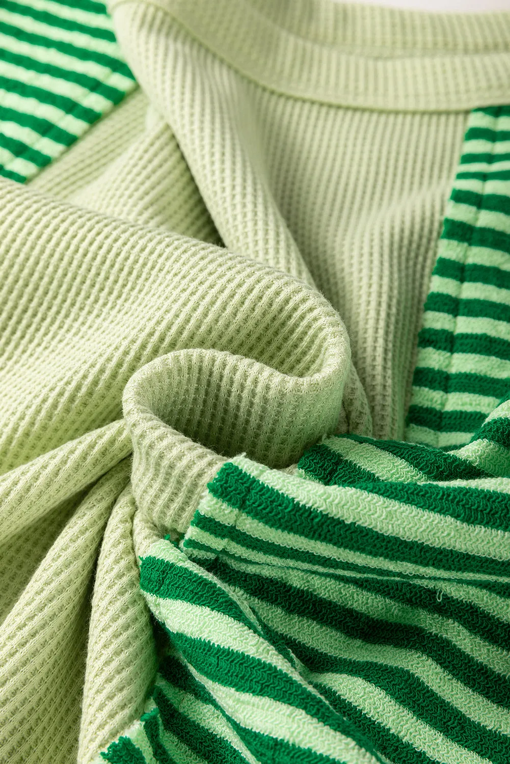Mint Green Striped Patchwork Textured Colorblock Knit Top