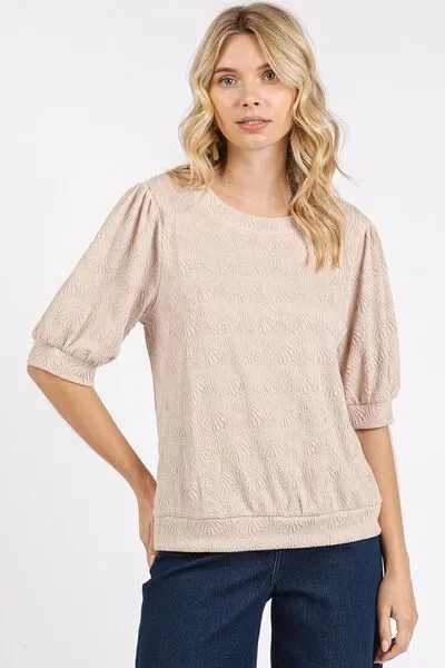 Mittoshop Fan Shell Texture Puff Sleeve Knit Top