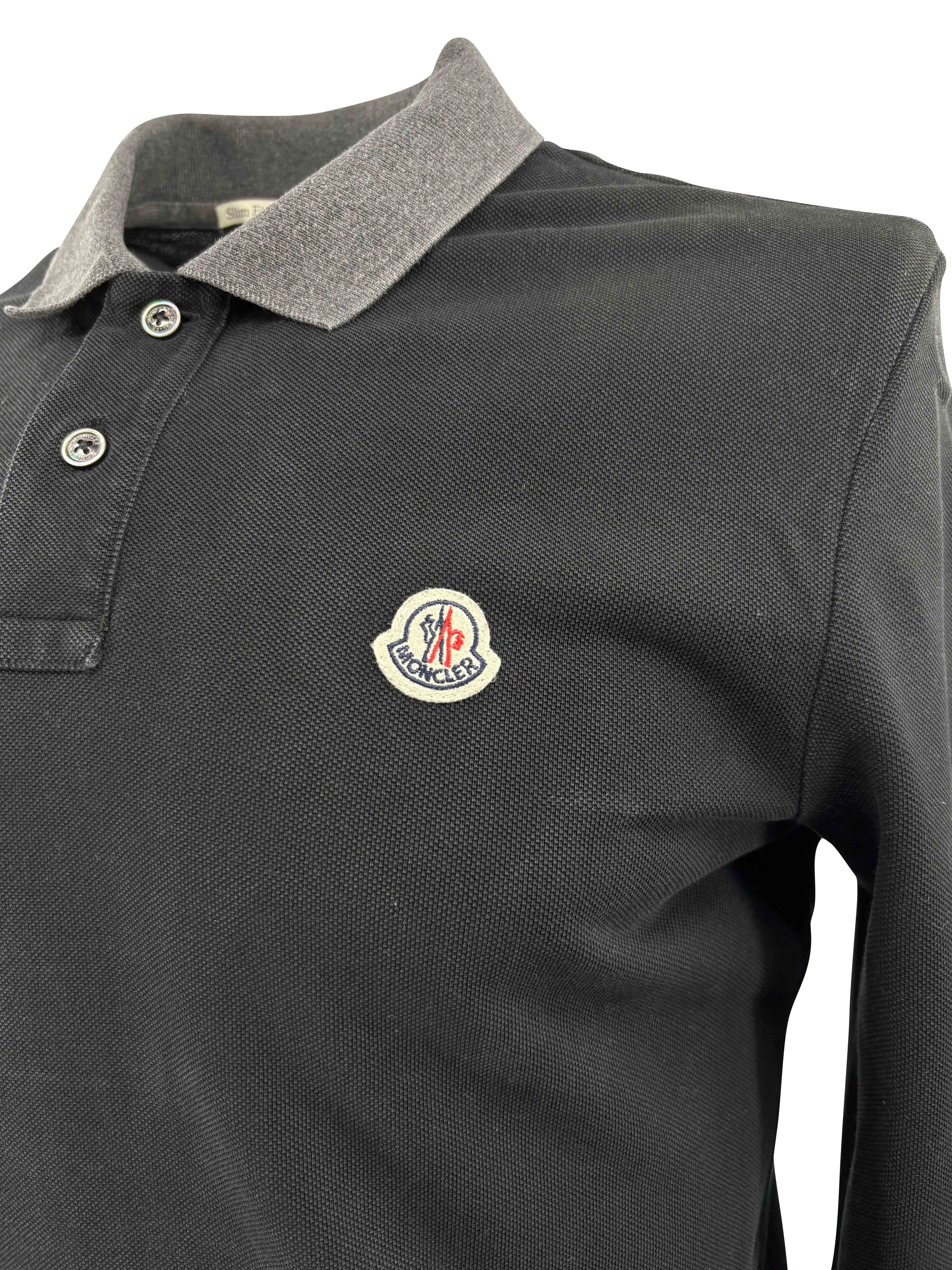 Moncler Maglia Manica Lunga Long Sleeved Polo Shirt - Black