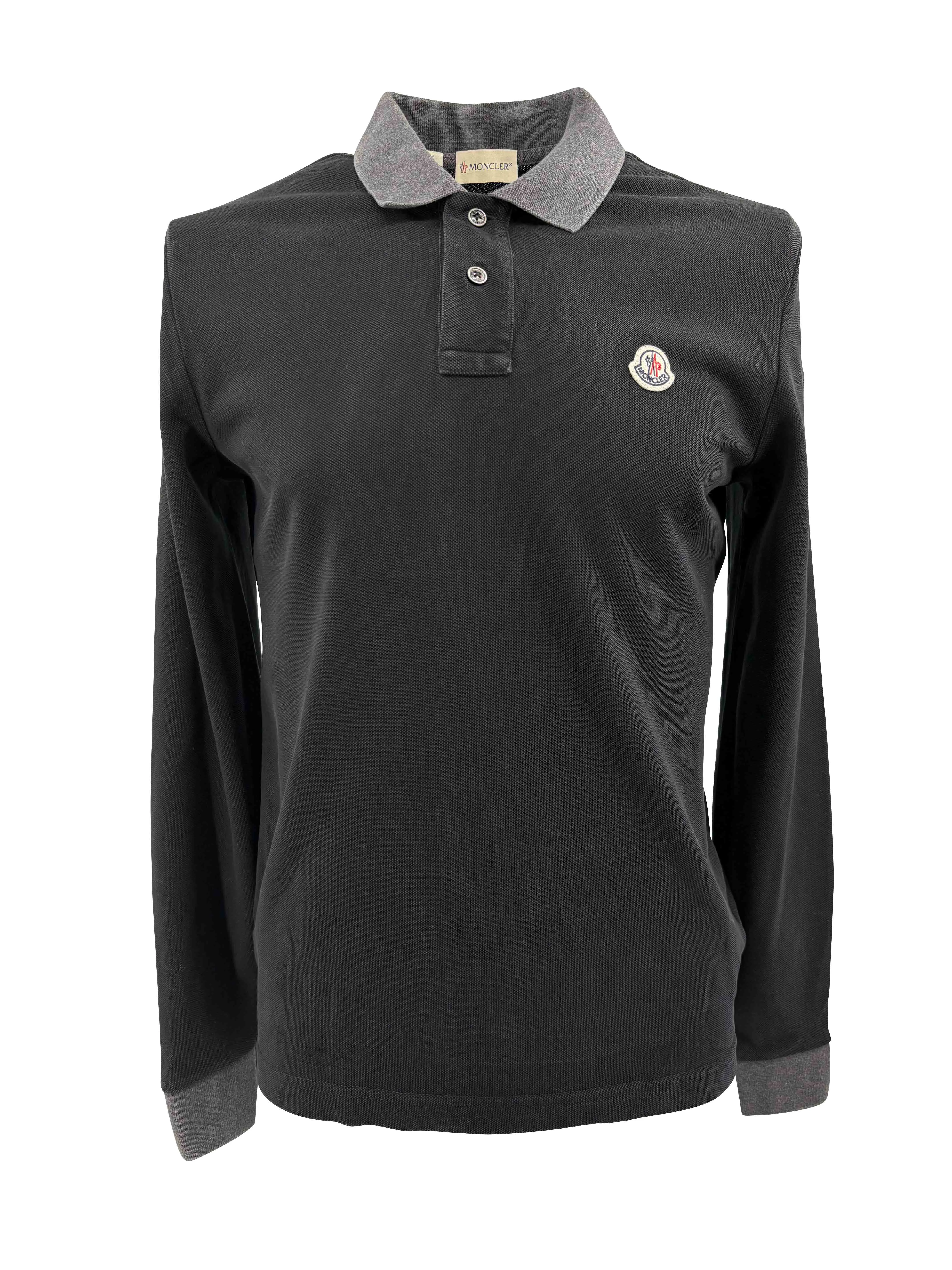 Moncler Maglia Manica Lunga Long Sleeved Polo Shirt - Black