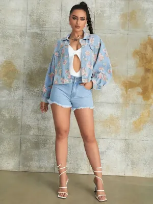 Moxie - denim jacket with floral pattern