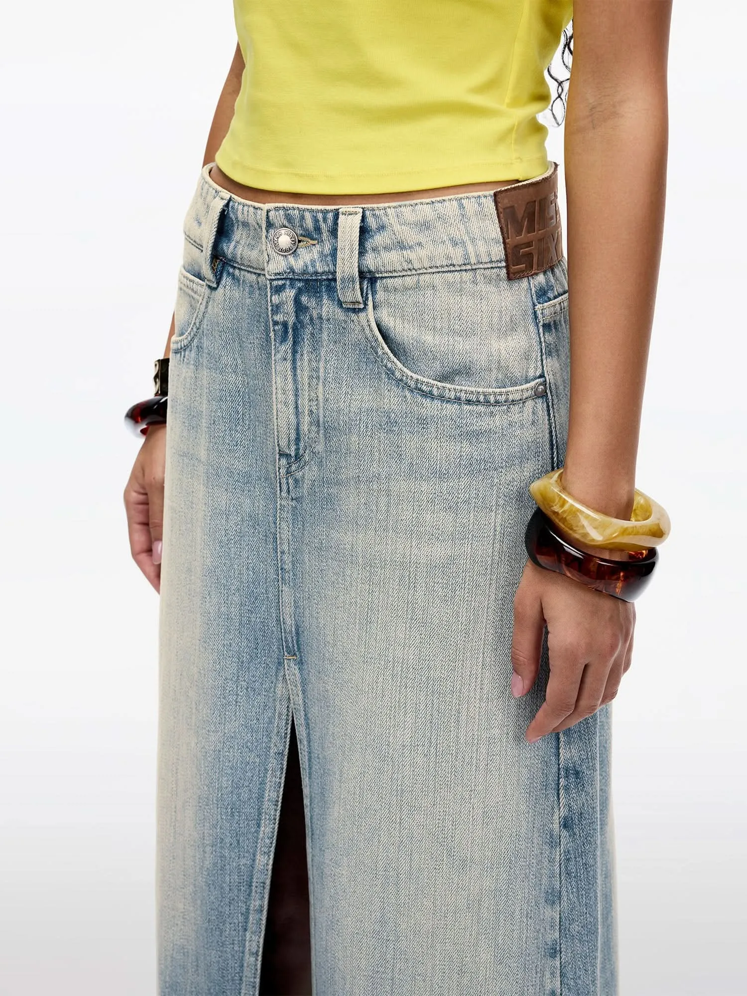 Multi-Patch Slit Denim Skirt