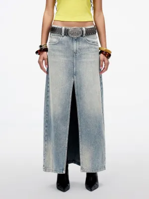 Multi-Patch Slit Denim Skirt