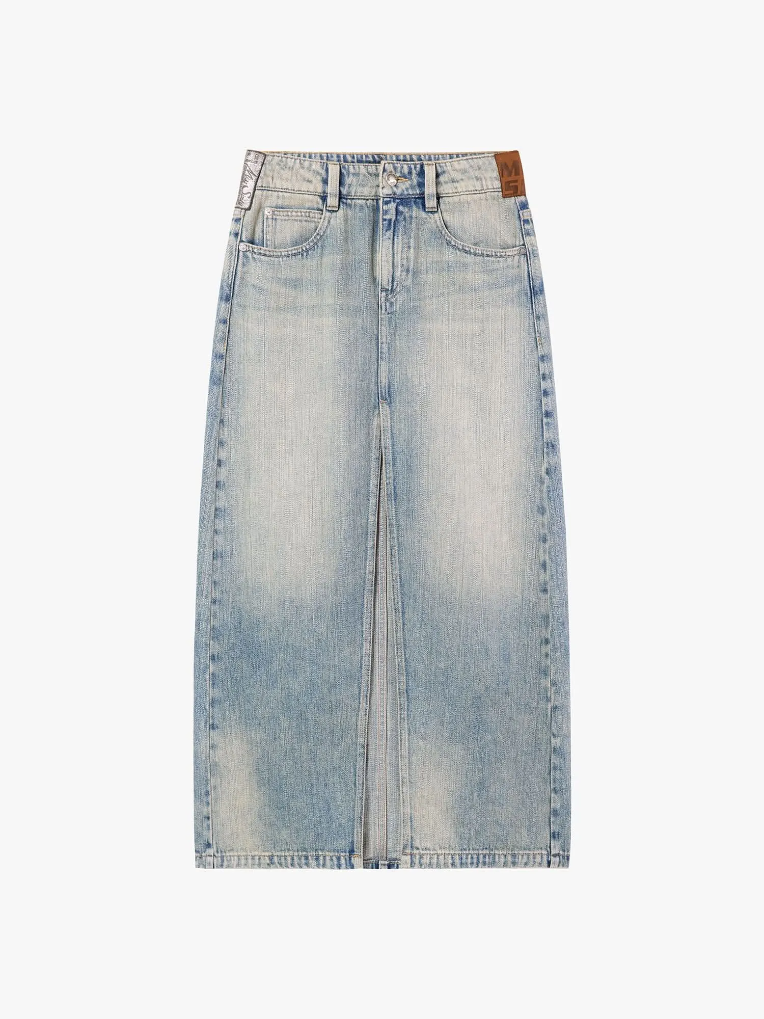 Multi-Patch Slit Denim Skirt