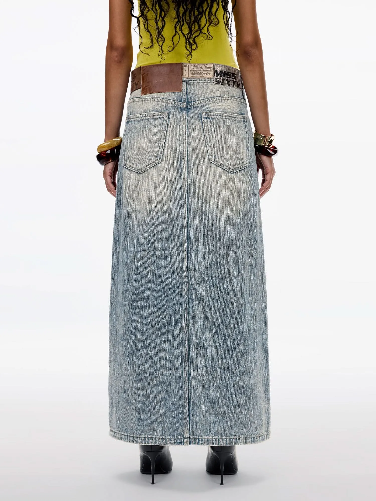 Multi-Patch Slit Denim Skirt