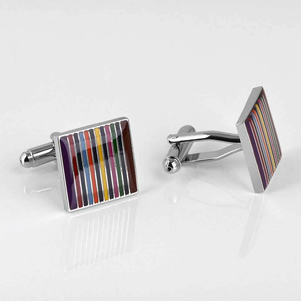 Multicolor Square Cufflinks – Handcrafted Drip Stripes for Men Women