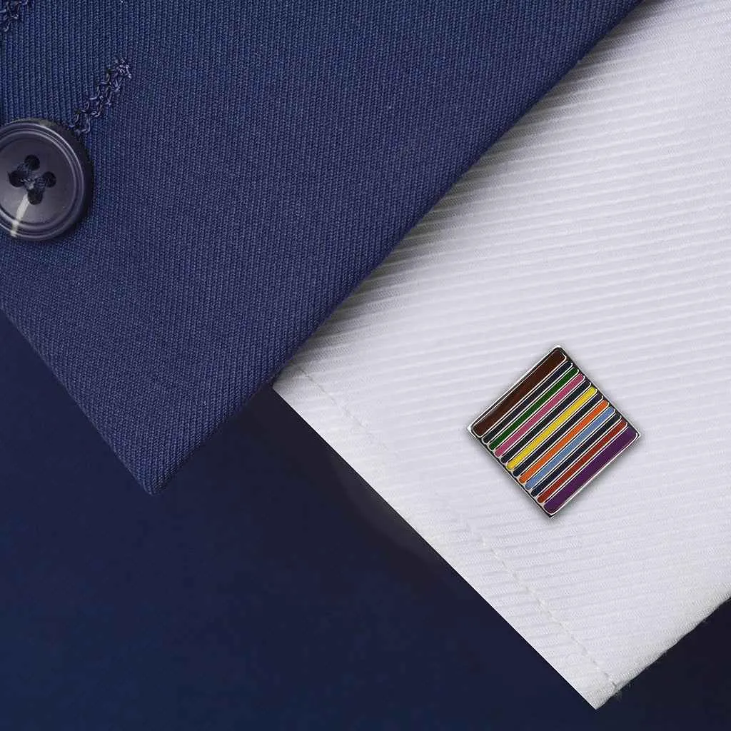 Multicolor Square Cufflinks – Handcrafted Drip Stripes for Men Women