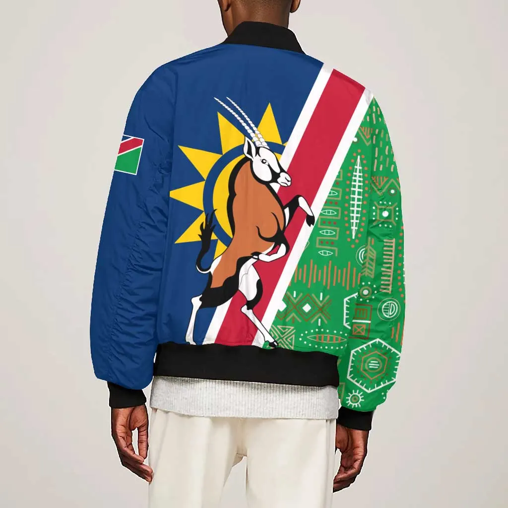 Namibia Gemsbok Bomber Jacket Flag Design with African Patterns TS04