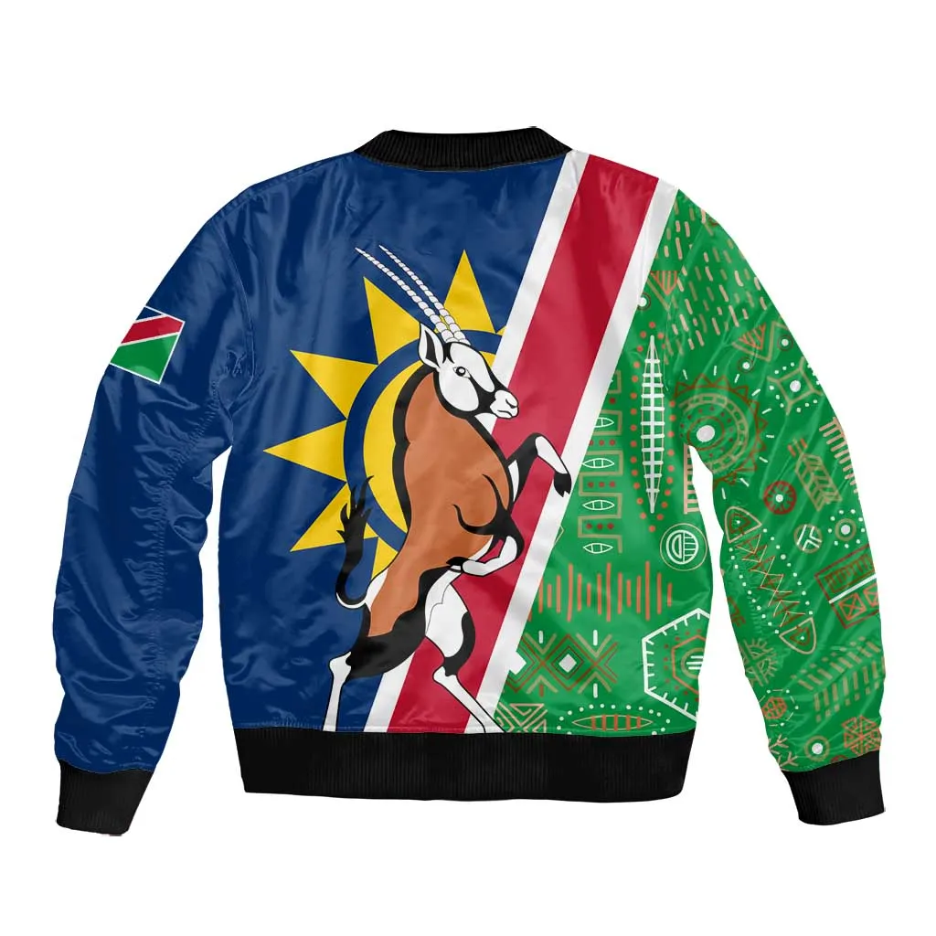 Namibia Gemsbok Bomber Jacket Flag Design with African Patterns TS04