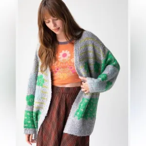 NATURAL LIFE Calla Jacquard Oversized Chunky Knit Cardigan Sweater
