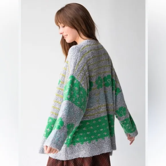 NATURAL LIFE Calla Jacquard Oversized Chunky Knit Cardigan Sweater