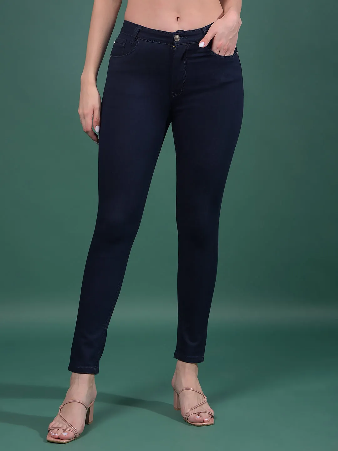 Navy Blue Skinny High-Waist Jeans
