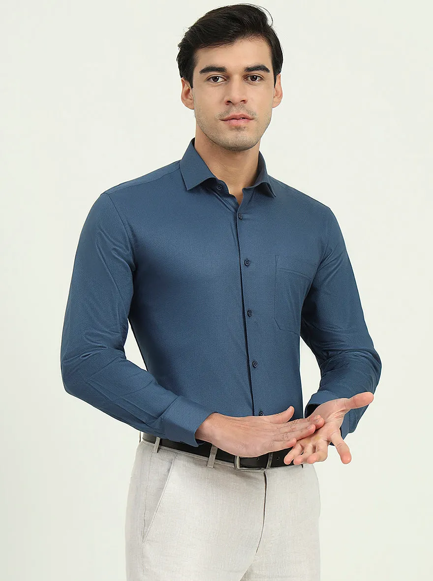 Navy Blue Solid Slim Fit Formal Shirt | Greenfibre