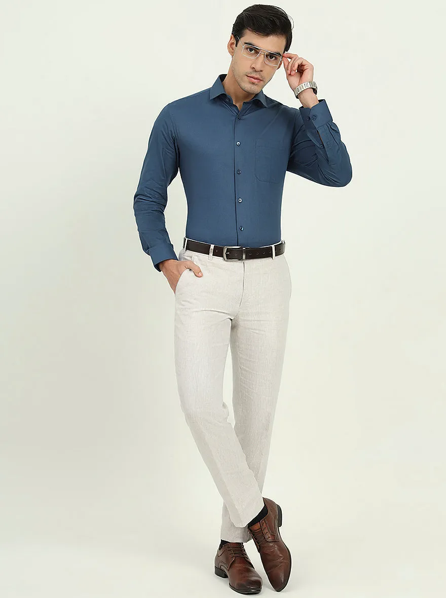 Navy Blue Solid Slim Fit Formal Shirt | Greenfibre
