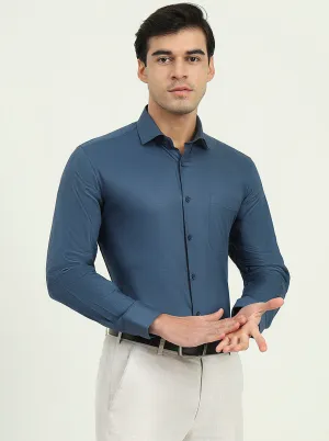 Navy Blue Solid Slim Fit Formal Shirt | Greenfibre