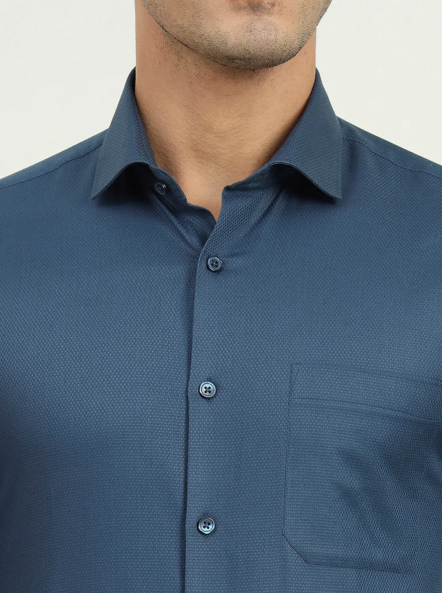 Navy Blue Solid Slim Fit Formal Shirt | Greenfibre