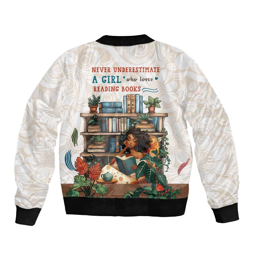 Never Underestimate A Girl Who Loves Reading Books Sleeve Zip Bomber Jacket African Book Lovers DT04