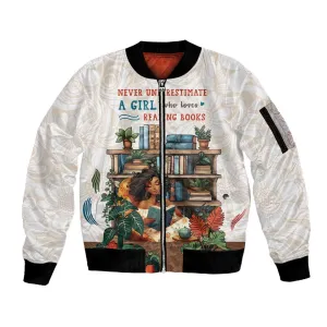 Never Underestimate A Girl Who Loves Reading Books Sleeve Zip Bomber Jacket African Book Lovers DT04