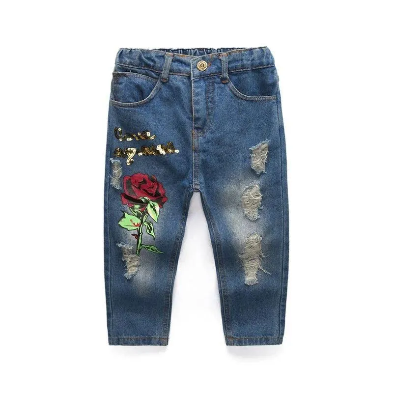Newest Girls Rose Jacket Top Jeans Clothes