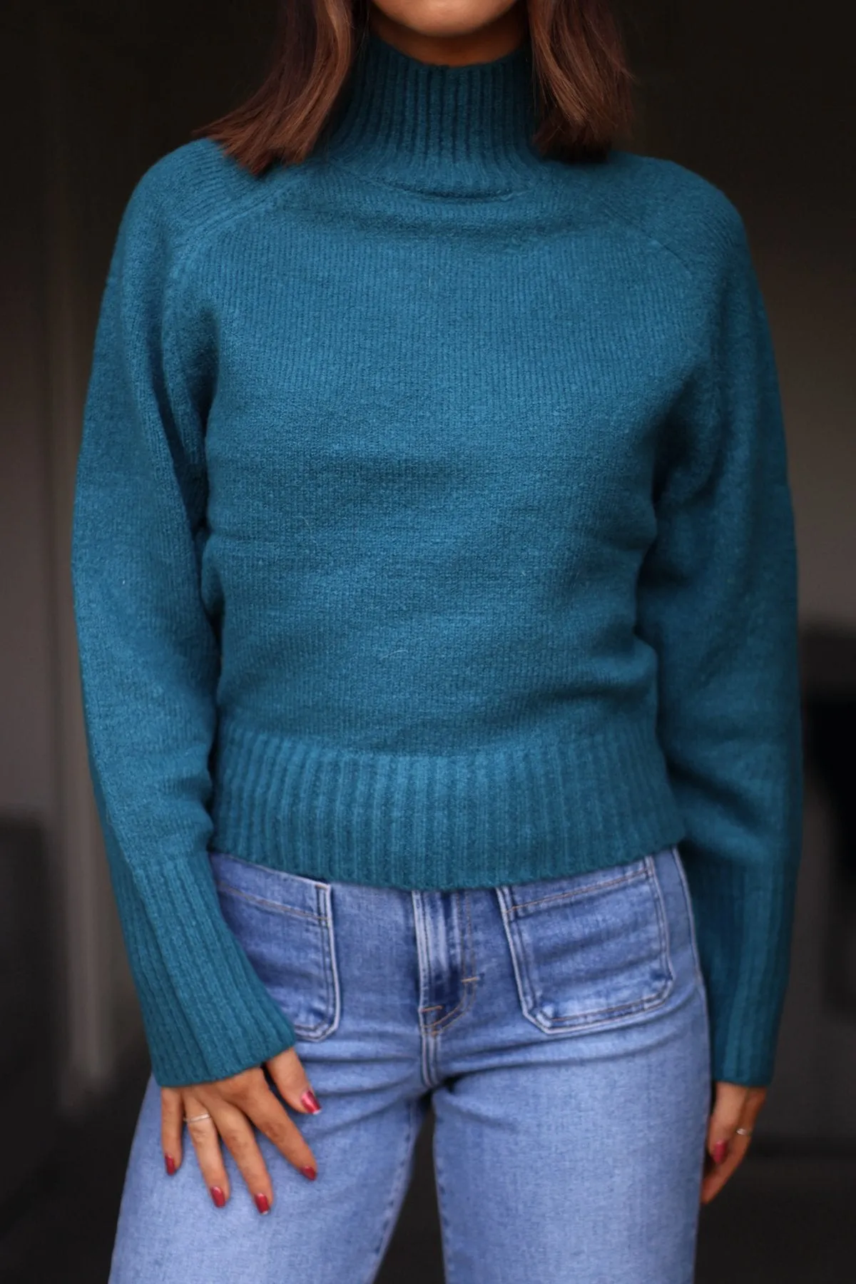 Noel Mock Neck Sweater - Dark Teal - FINAL SALE