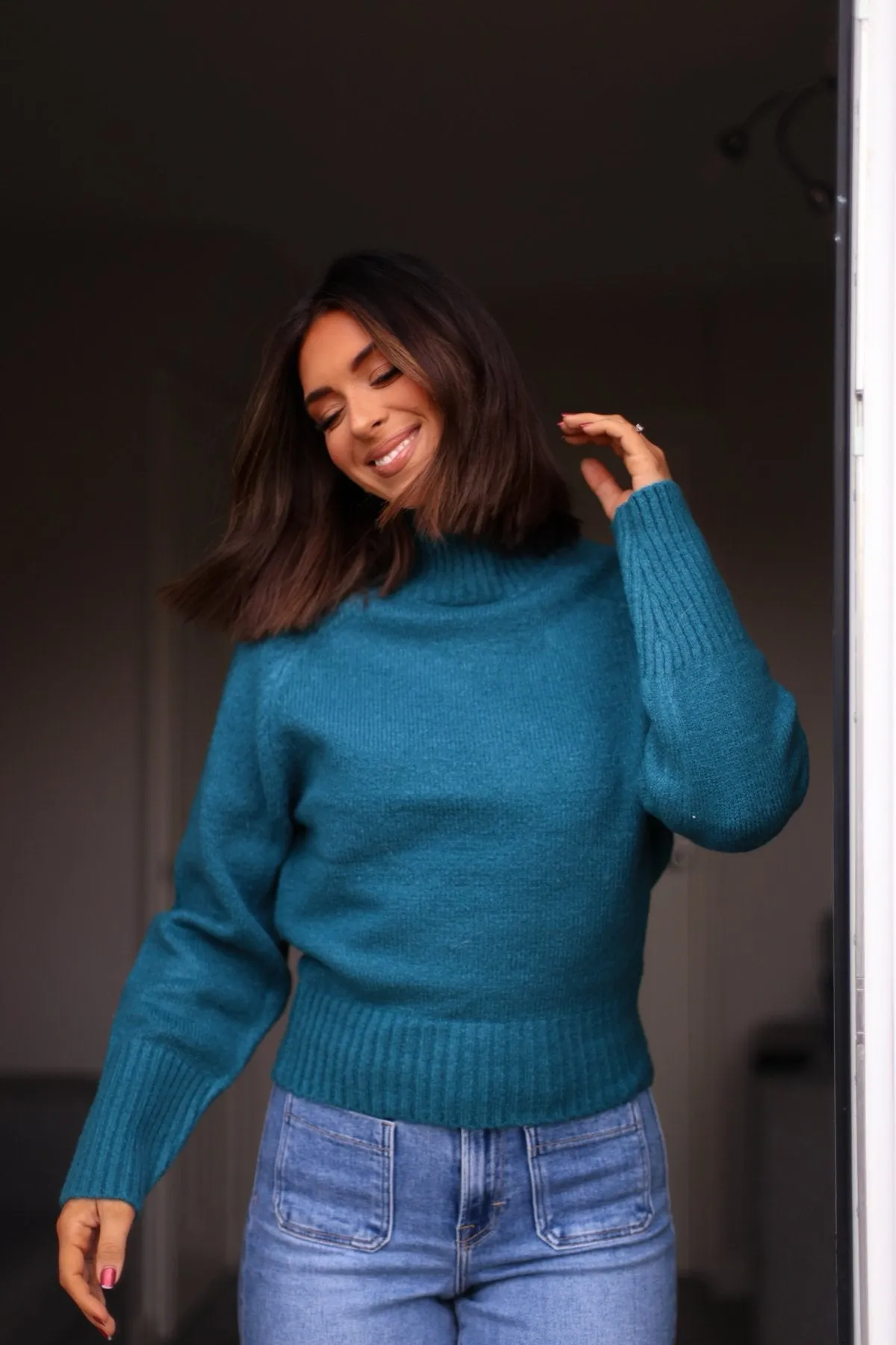 Noel Mock Neck Sweater - Dark Teal - FINAL SALE