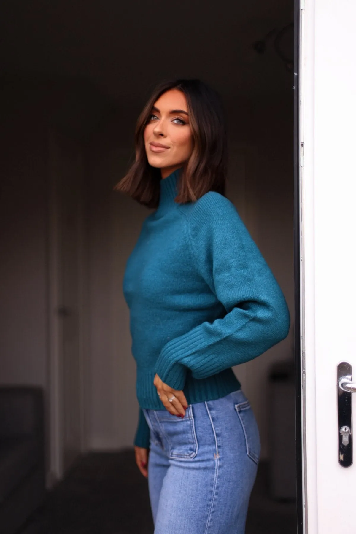 Noel Mock Neck Sweater - Dark Teal - FINAL SALE