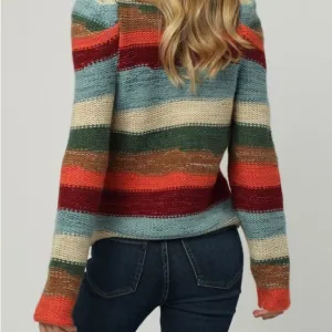 NWT Dear John Brandpull over sweater -stripe multi color sz S &amp; M puffy sleeve