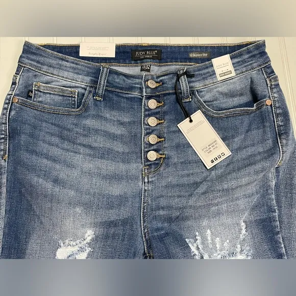 NWT Judy Blue High Rise Button Fly Skinny Jeans Size 15