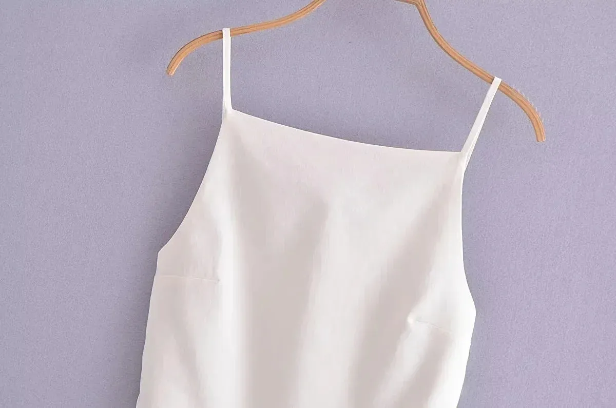 Obsidian Phoenix Backless Crop Top - Black/White, Sleeveless with Thin Straps, Sexy Party Streetwear Summer Style