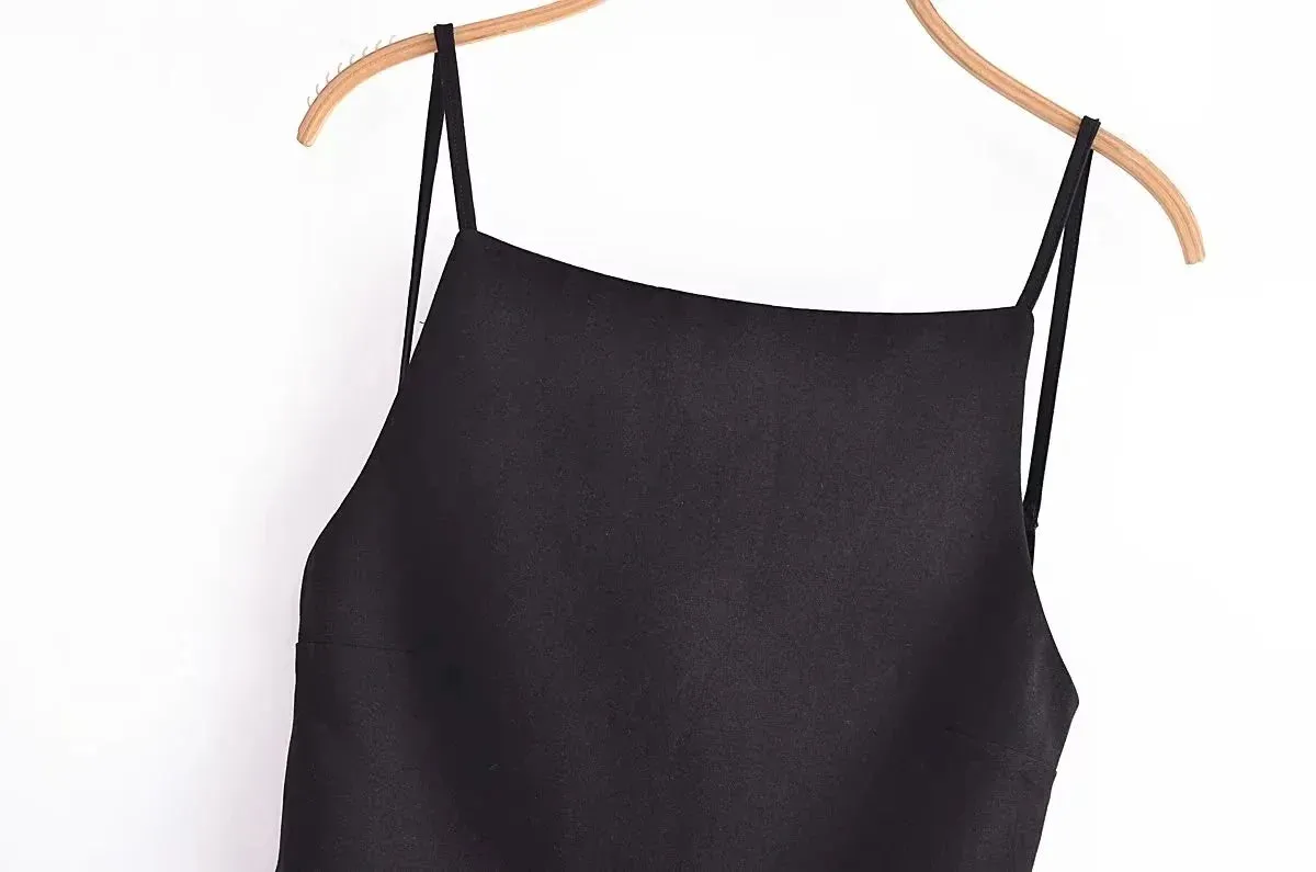 Obsidian Phoenix Backless Crop Top - Black/White, Sleeveless with Thin Straps, Sexy Party Streetwear Summer Style