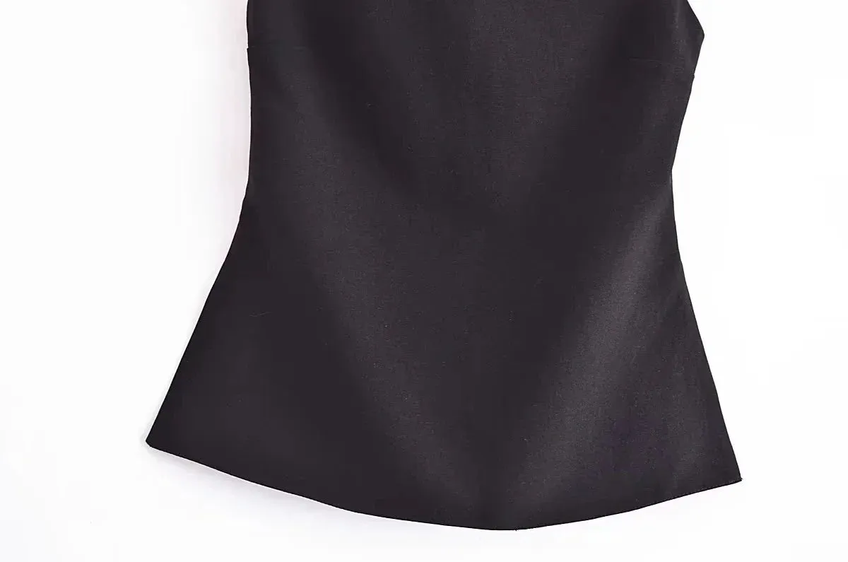 Obsidian Phoenix Backless Crop Top - Black/White, Sleeveless with Thin Straps, Sexy Party Streetwear Summer Style