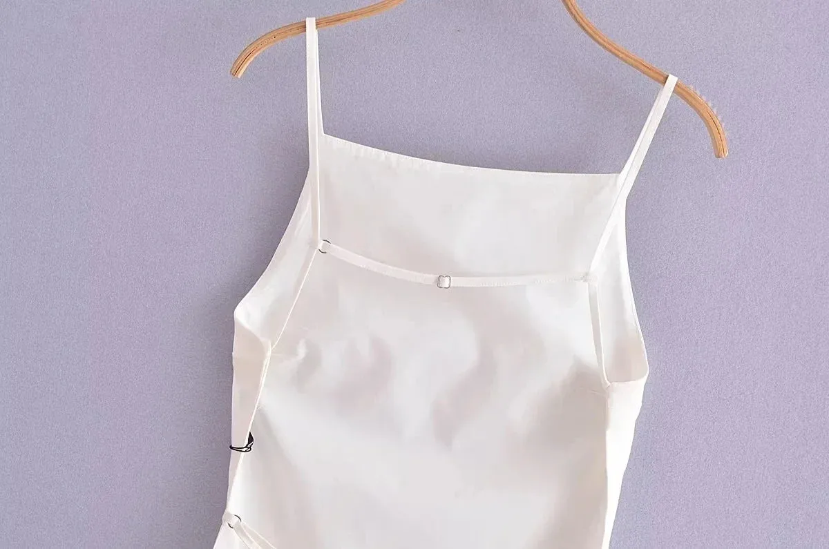 Obsidian Phoenix Backless Crop Top - Black/White, Sleeveless with Thin Straps, Sexy Party Streetwear Summer Style