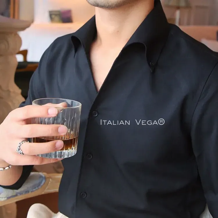 Old Money Black Shirt with Grey Herringbone Signature Buttoned Gurkha Pant by ITALIAN VEGA®