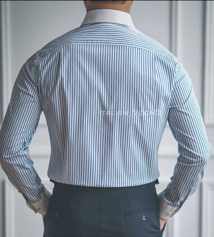 Old Money Classic Stripe Shirt with Ash Grey Signature Buttoned Gurkha Pant by ITALIAN VEGA®