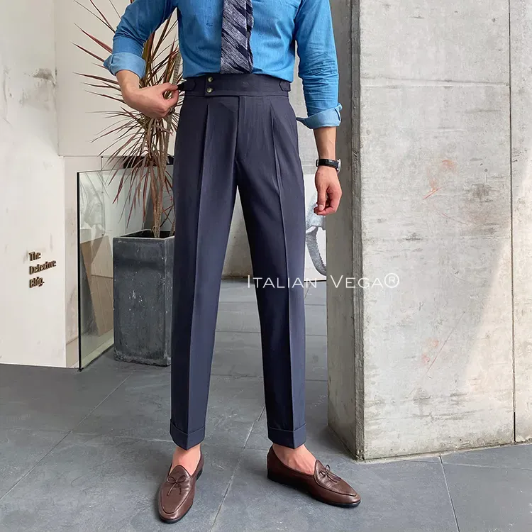 Old Money Classic Stripe Shirt with Elephant Grey Signature Buttoned Gurkha Pant by ITALIAN VEGA®