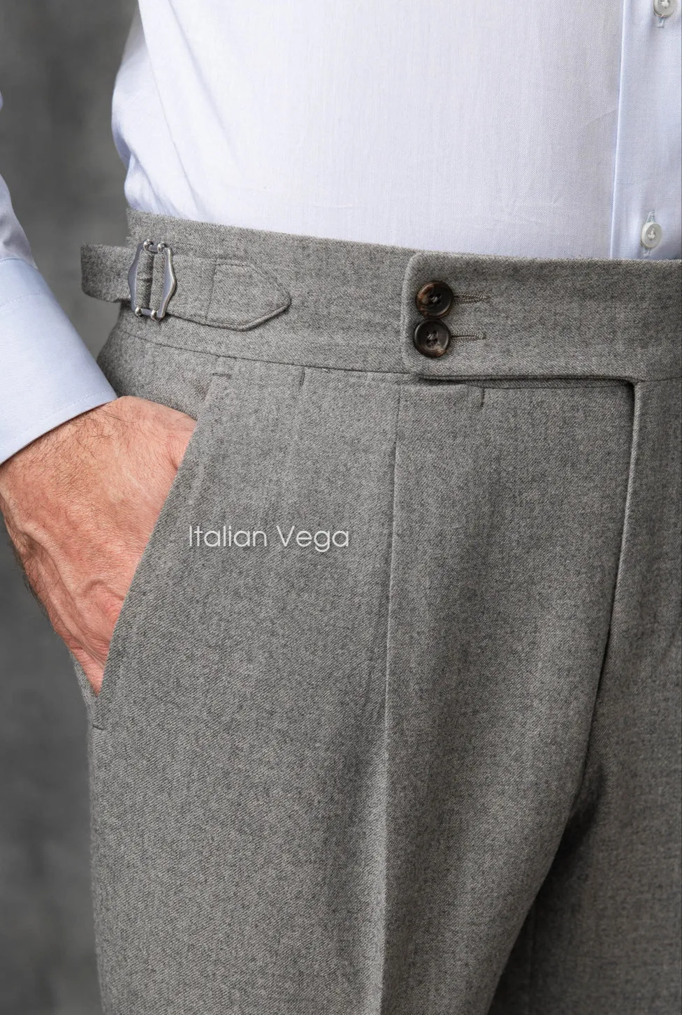Old Money Crepe Stripe Shirt with Anthracite Flannel Signature Buttoned Gurkha Pant by ITALIAN VEGA®
