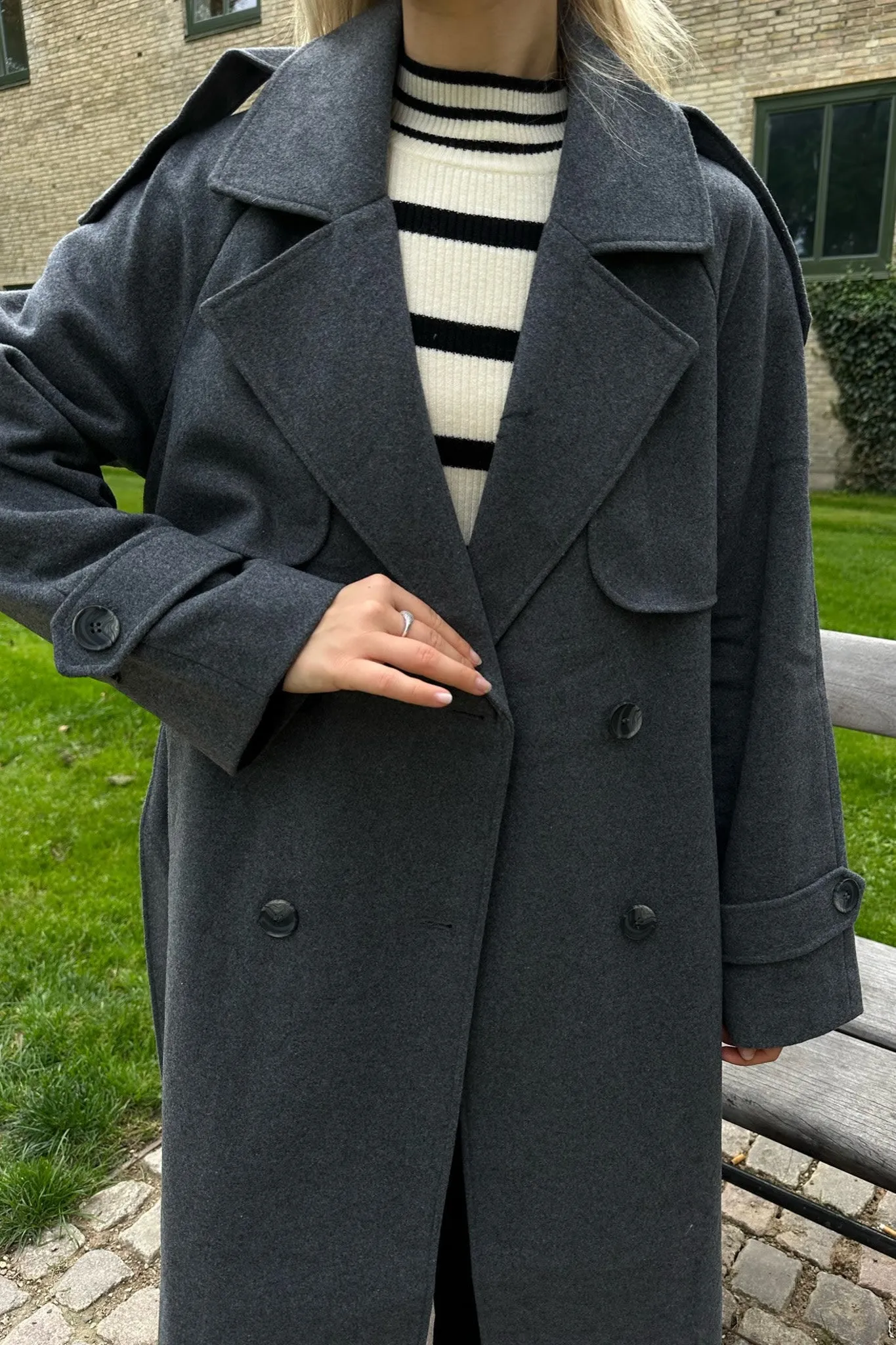 ONLMaisy Uld Trenchcoat - Mørkegrå