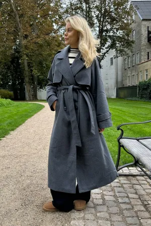ONLMaisy Uld Trenchcoat - Mørkegrå