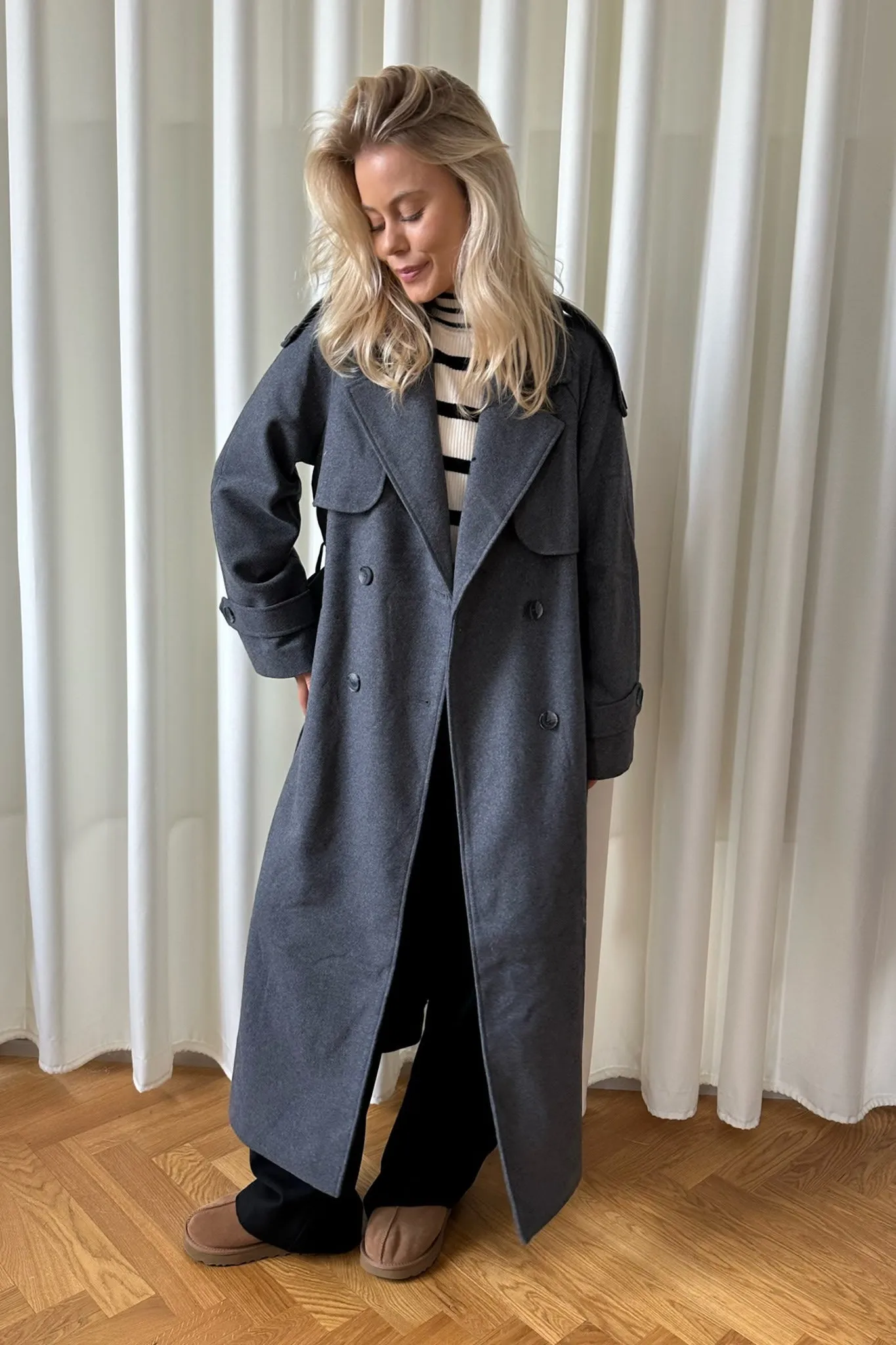 ONLMaisy Uld Trenchcoat - Mørkegrå