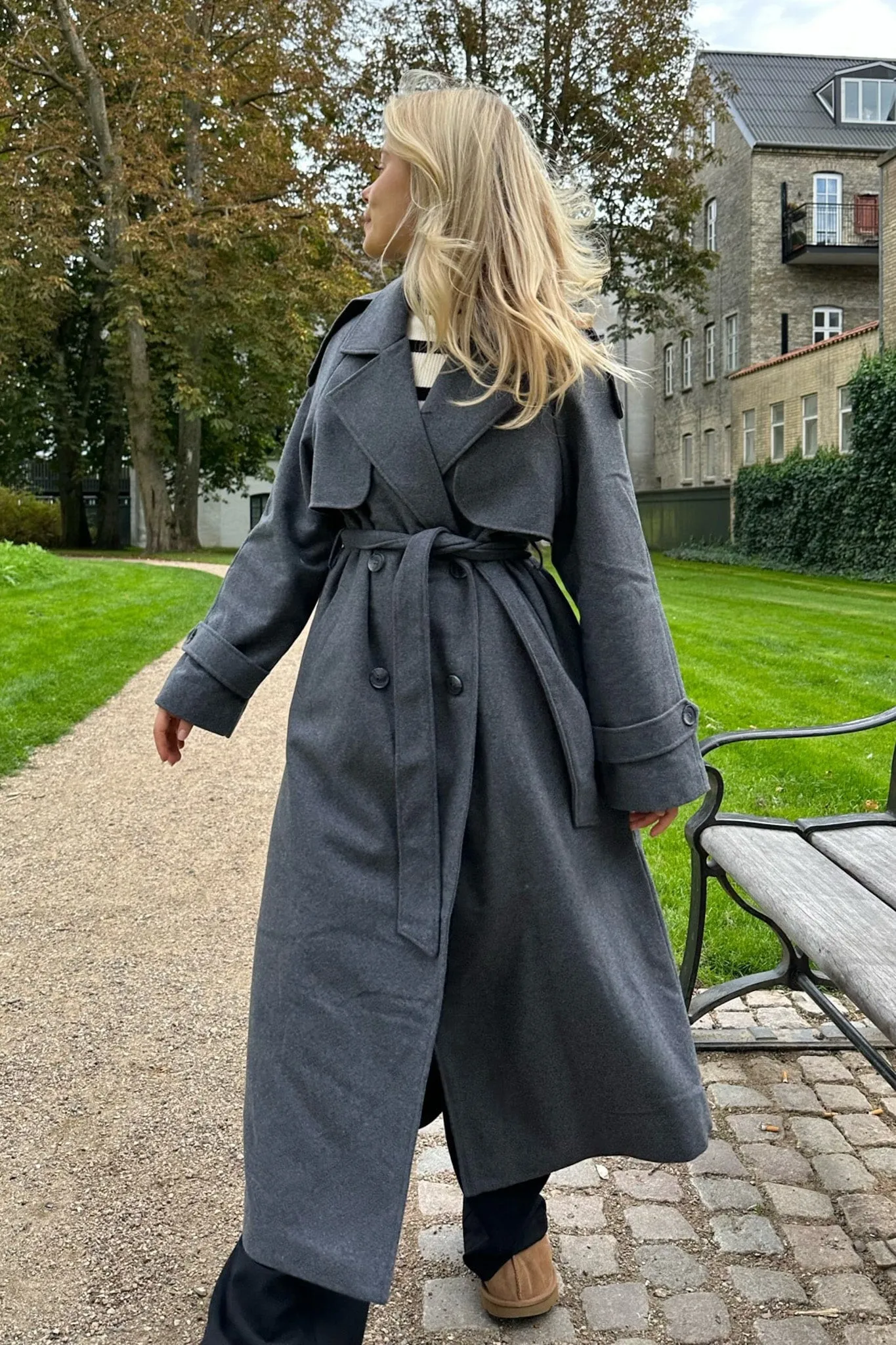 ONLMaisy Uld Trenchcoat - Mørkegrå