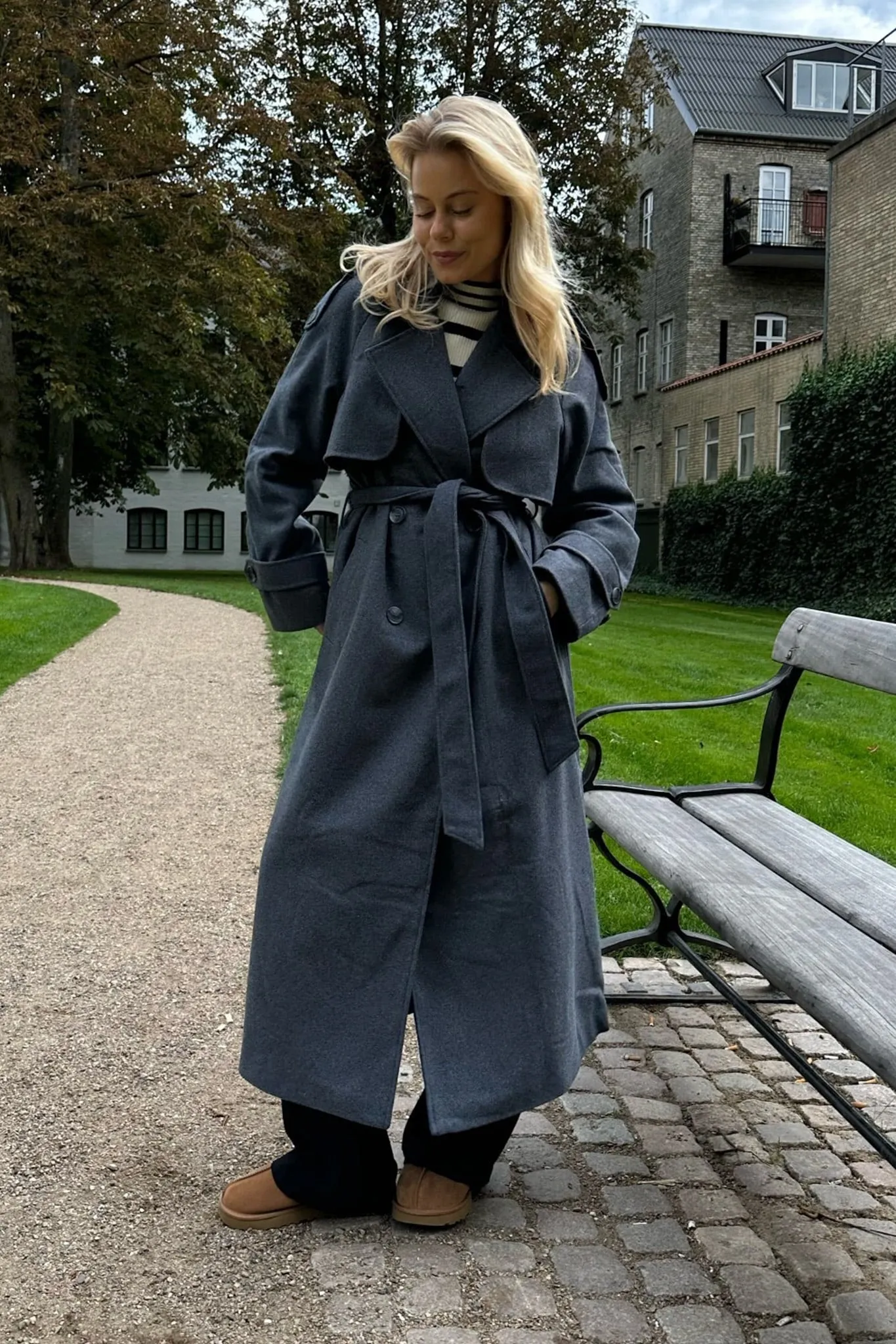 ONLMaisy Uld Trenchcoat - Mørkegrå