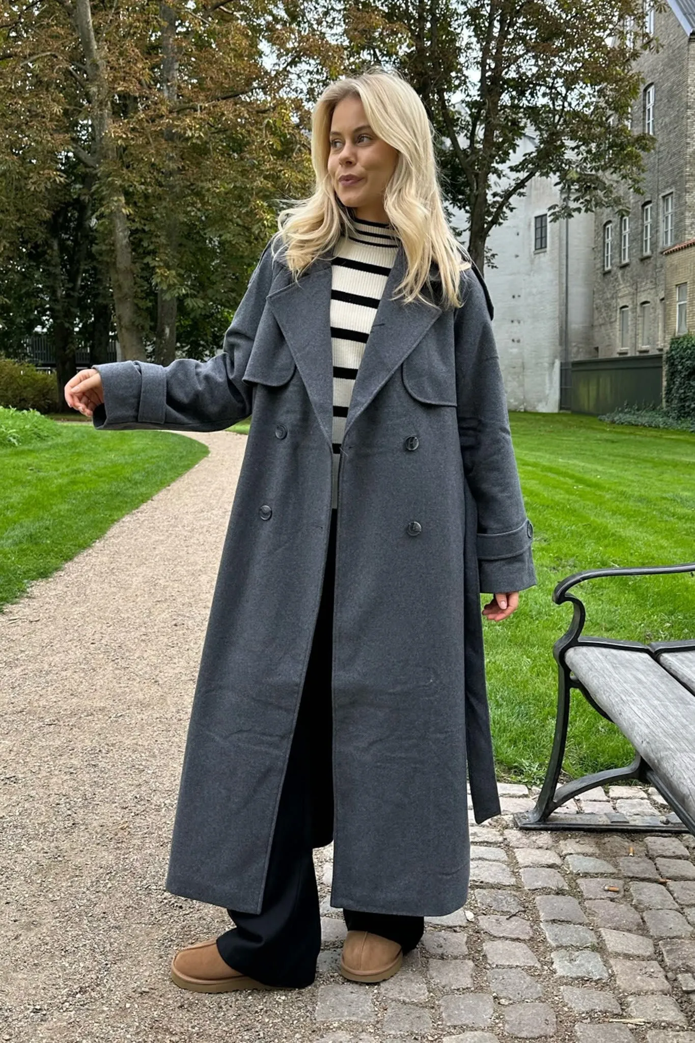 ONLMaisy Uld Trenchcoat - Mørkegrå