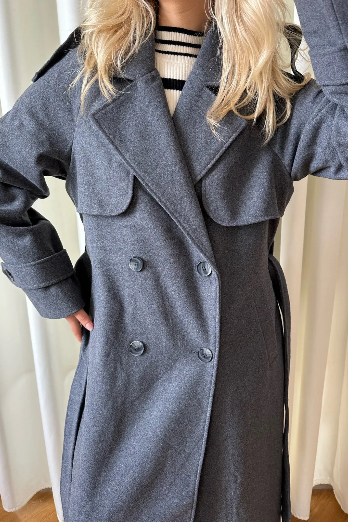 ONLMaisy Uld Trenchcoat - Mørkegrå