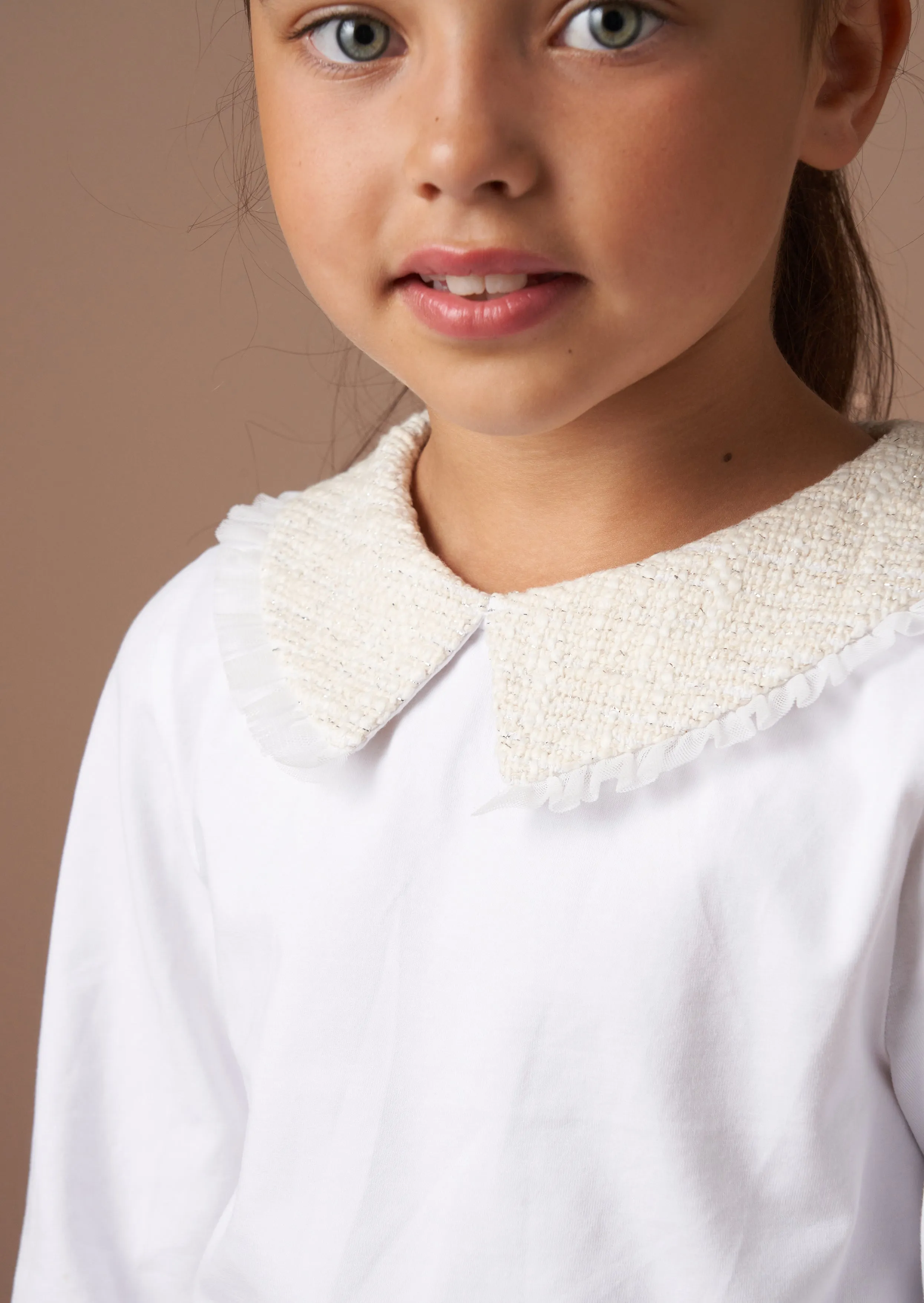 Opal Natural Jersey Top With Tweed Collar