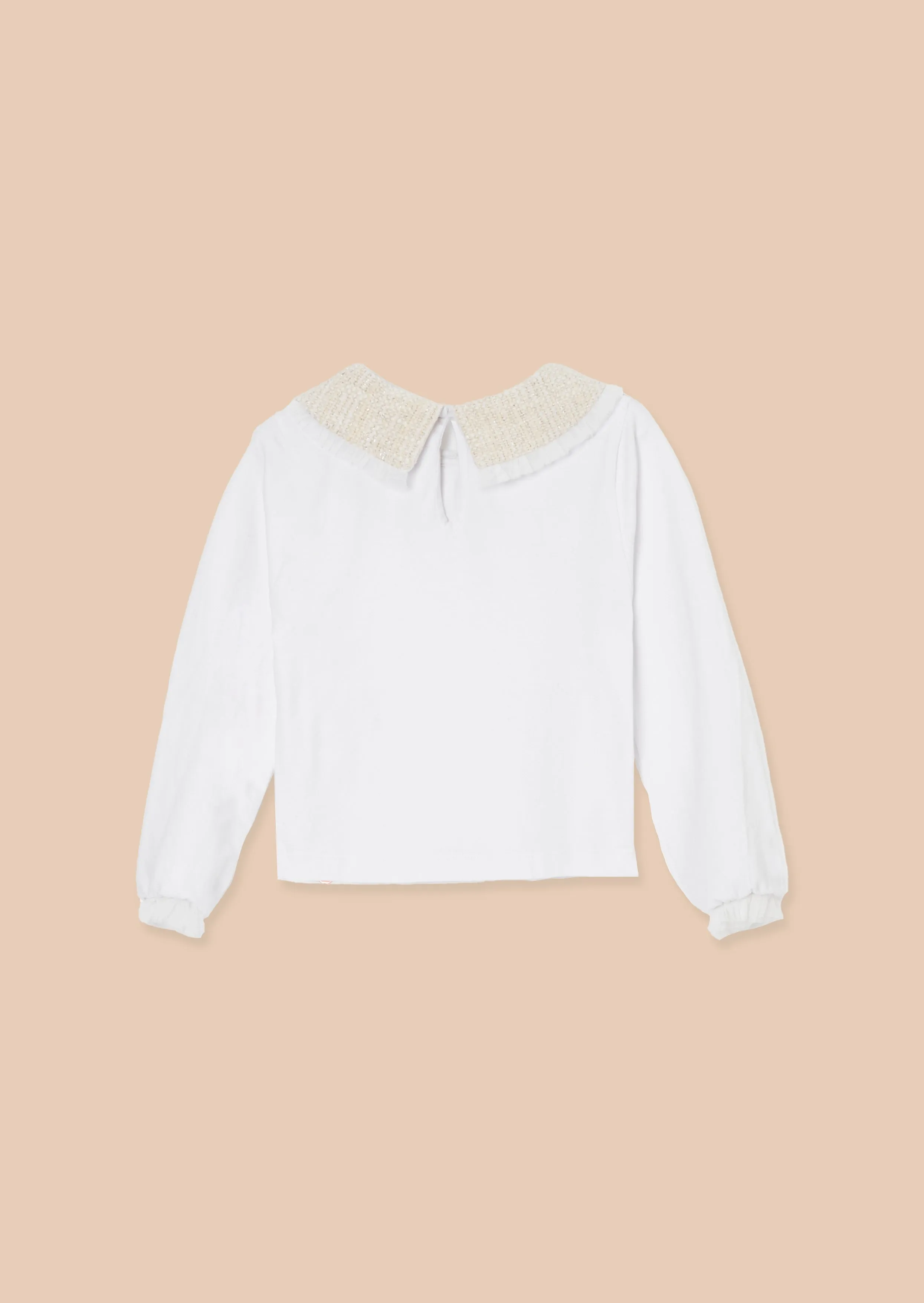 Opal Natural Jersey Top With Tweed Collar