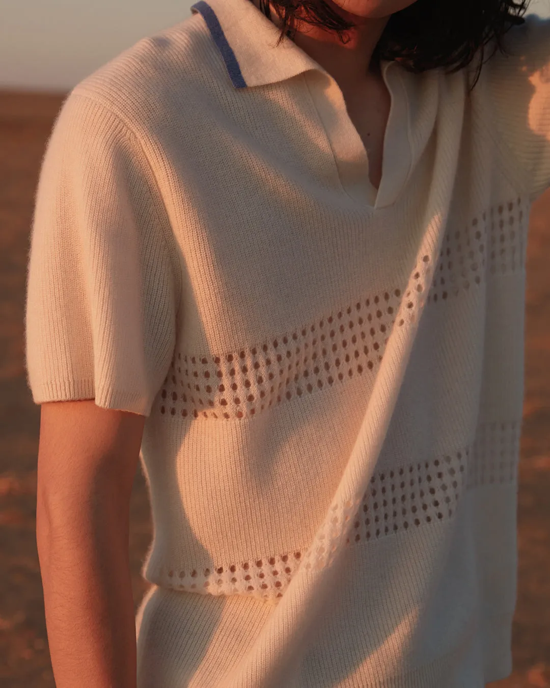 Open-knit Detailed Polo Shirt