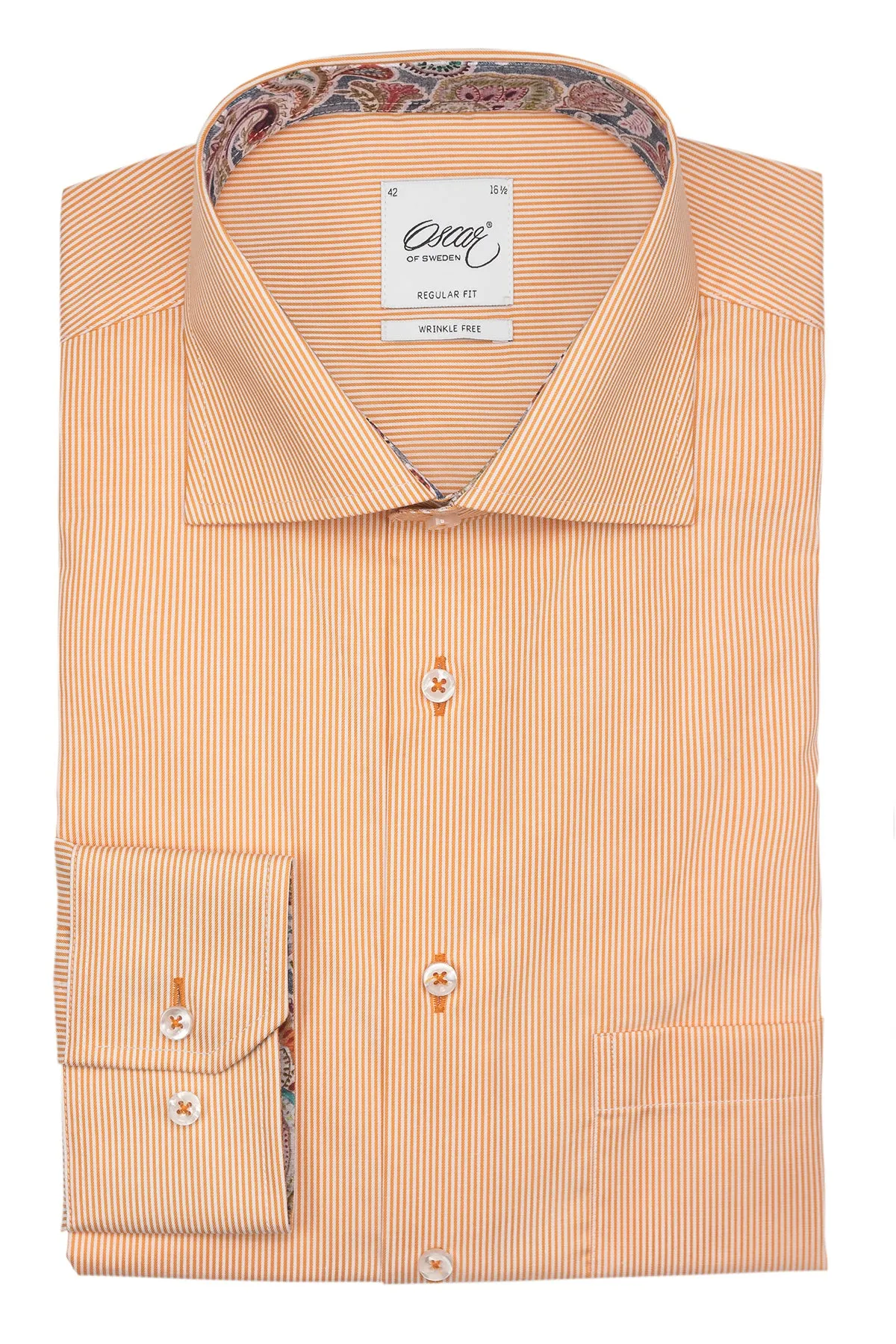 Orange striped regular fit shirt with contrast details